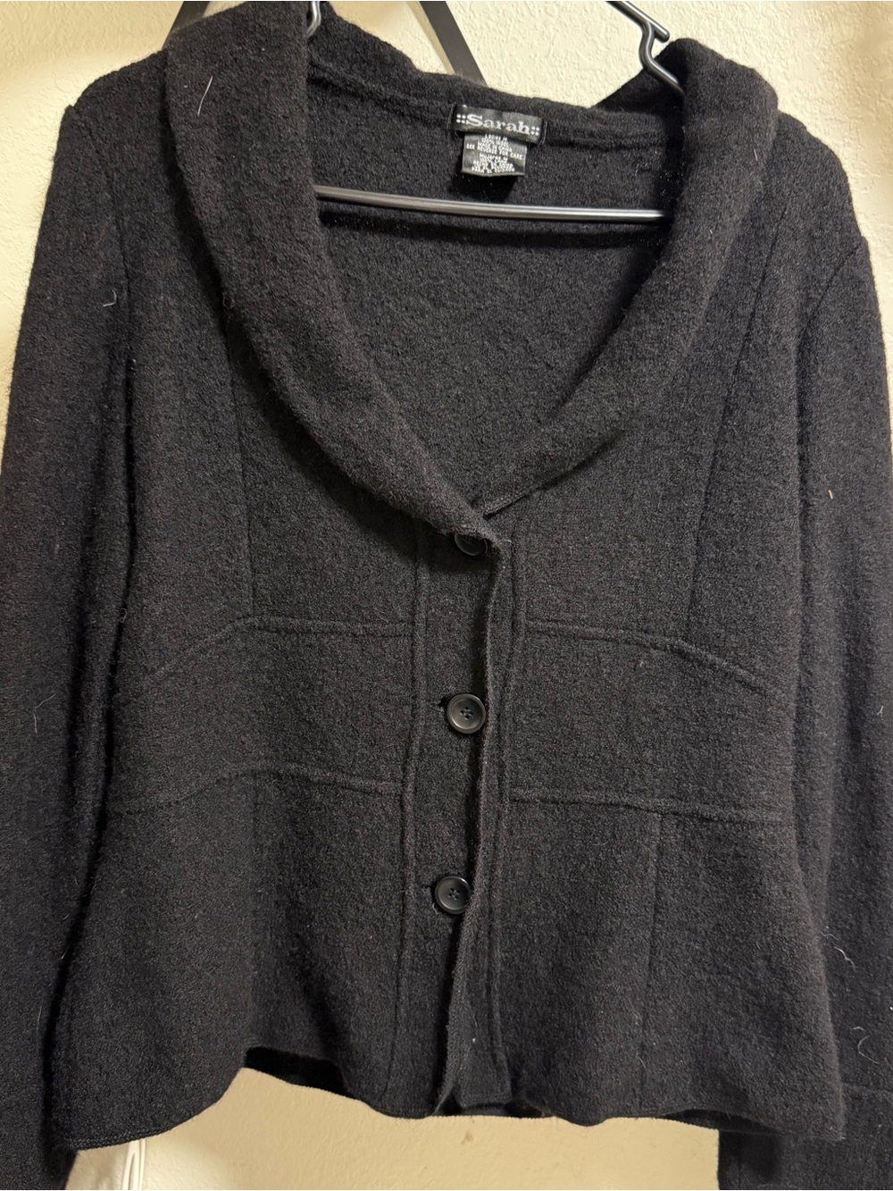 Sara Black Shawl-Collar Button Front Cardigan